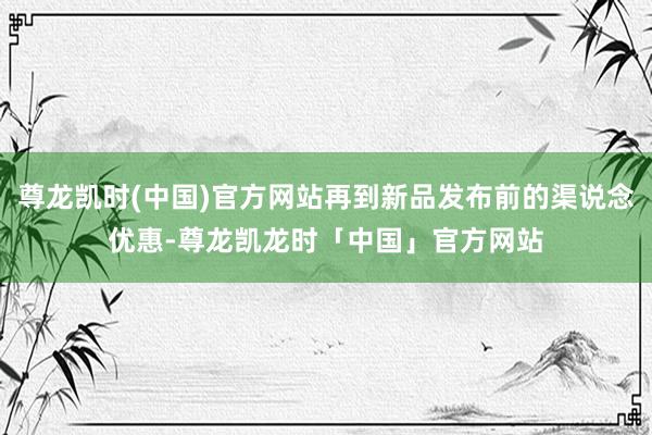尊龙凯时(中国)官方网站再到新品发布前的渠说念优惠-尊龙凯龙时「中国」官方网站